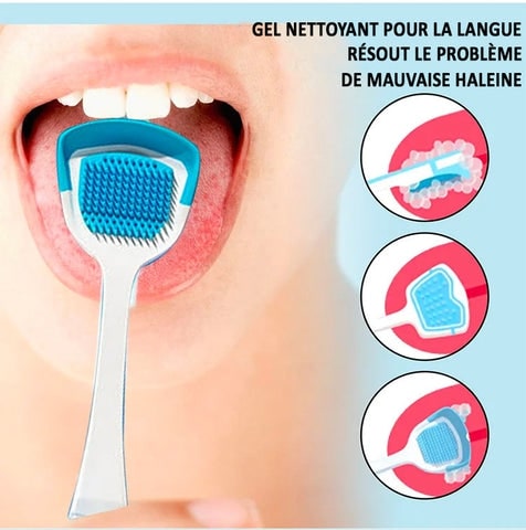 Gel de nettoyage de langue avec brosse à gratter en Silicone