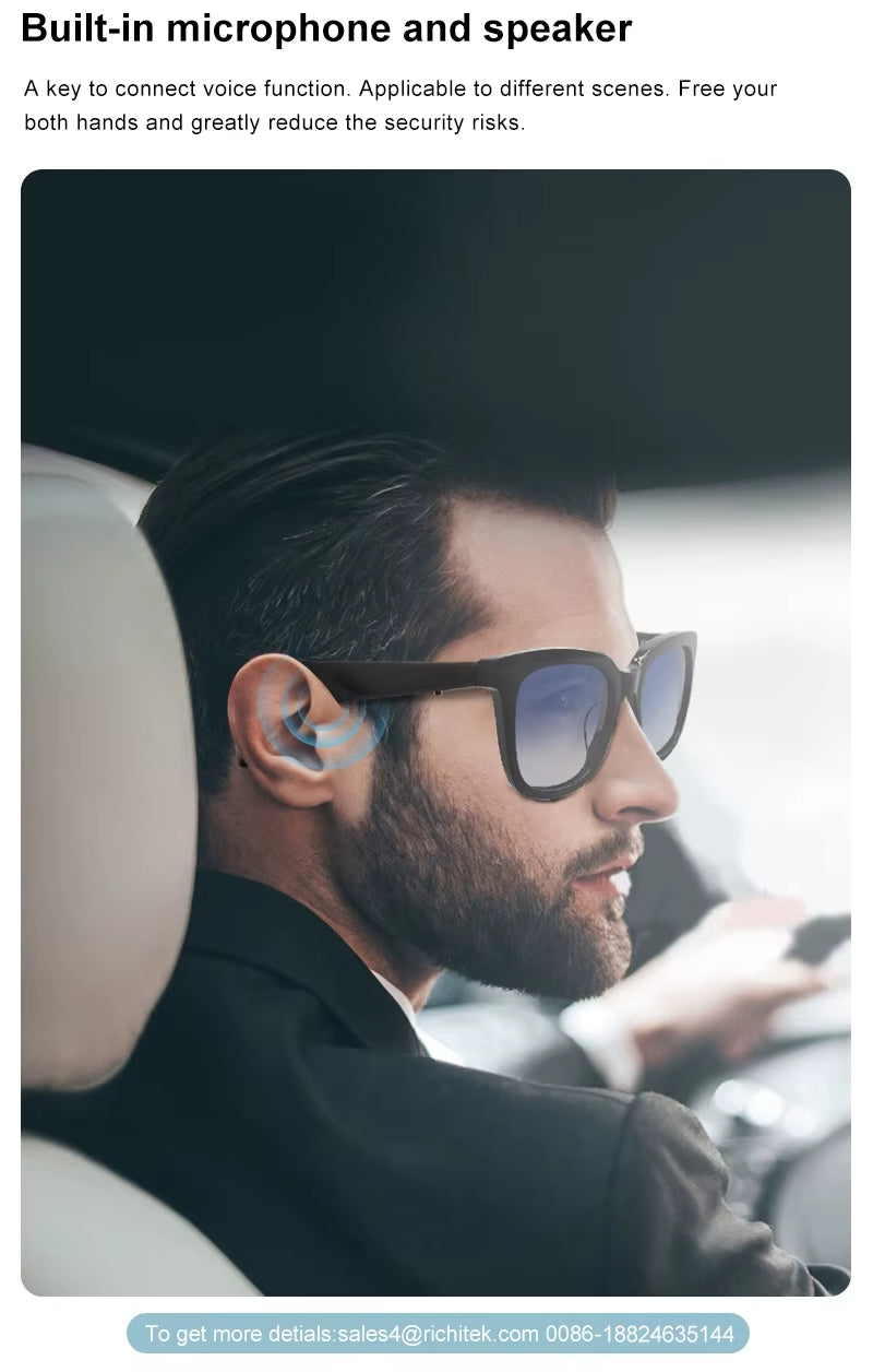 Lunettes de soleil intelligentes Noir avec Bluetooth pour la musique et les appels